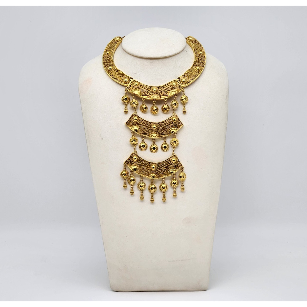 RARE Vintage Kenneth Lane Double Tiered Baroque Egyptian Bib Necklace Dangles